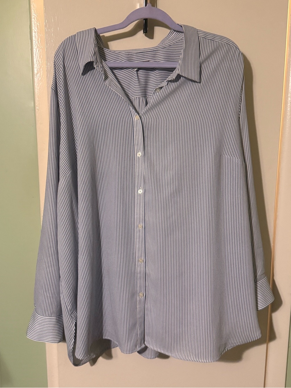 Women’s Light Blue Pinstripe Button-Up Shirt